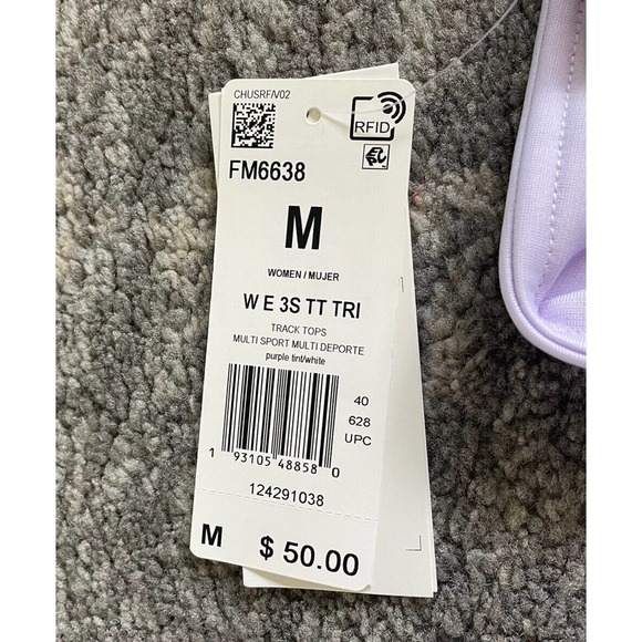 Adidas Womens M Track Jacket Purple Full Zipper Pockets Striped Sleeve NWT P5 - Picture 7 of 10